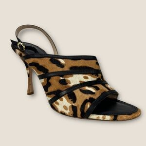 Louise et Cie Nabila Slingback Stiletto Heel Leopard Calf Hair Sz 9.5M Parisian